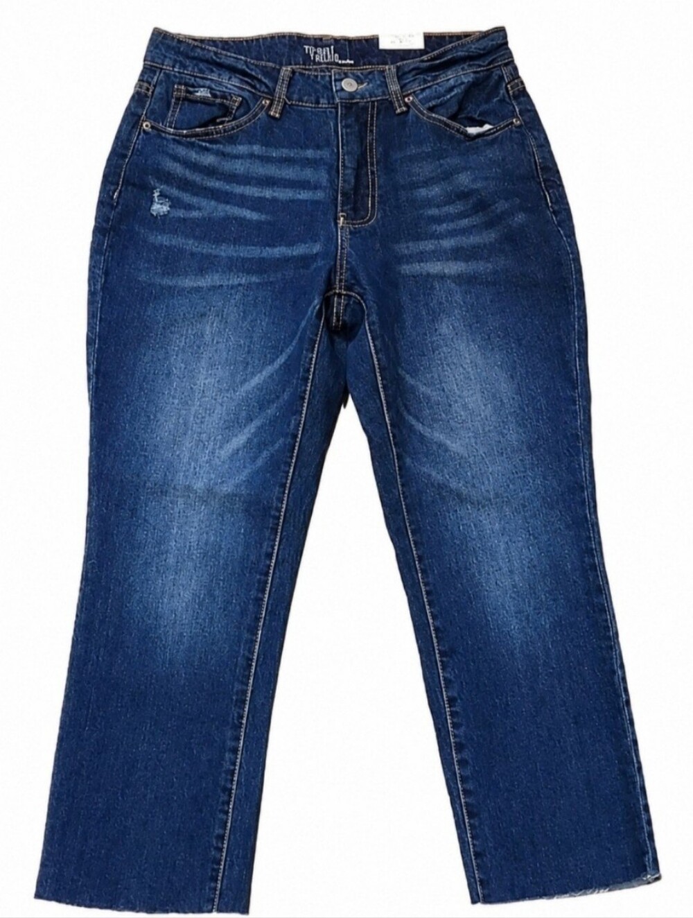 NEW Time and Tru Women's Straight Stretch Cropped Dark Wash Jeans Size 10